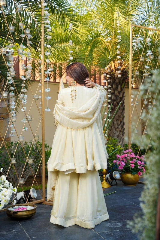 Real Mirror Work Jari Silk Sharara Suit Ready to Wear Premium Set