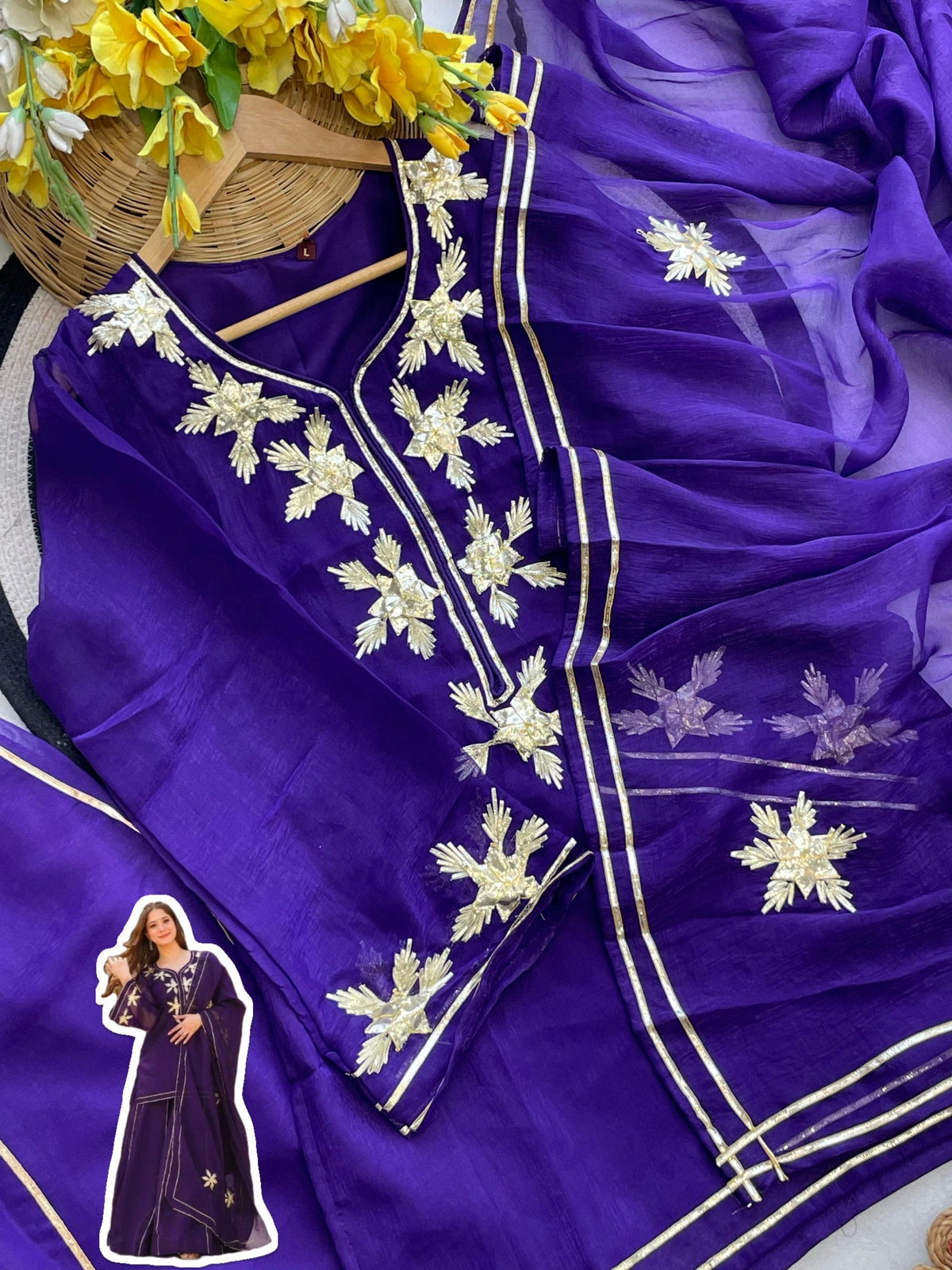 Royal Purple Heavenly Handmade Charkhi Gota Work Kurta Sharara Set