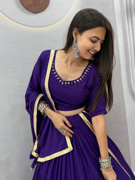 Navratri Special Rion Cotton Handmade Mirror Work Lehenga Choli