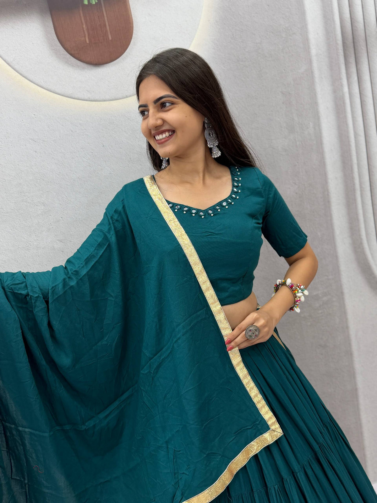 Navratri Special Rion Cotton Handmade Mirror Work Lehenga Choli