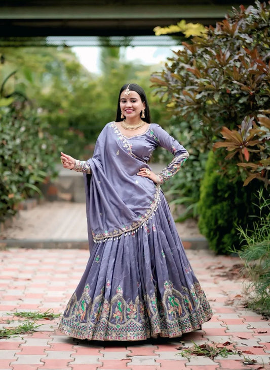 Elegant Embroidered Chinon Festive Lehenga Choli Set