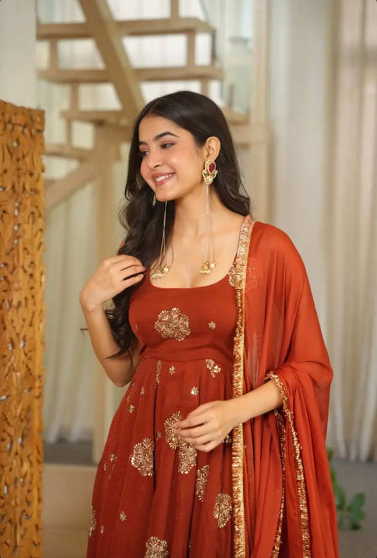Doremon Crush Embroidered Sequence Work Gown Set