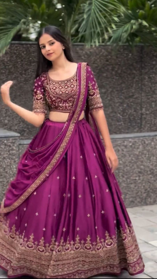 Heavy Embroidered Chinon Festive Lehenga Choli Set
