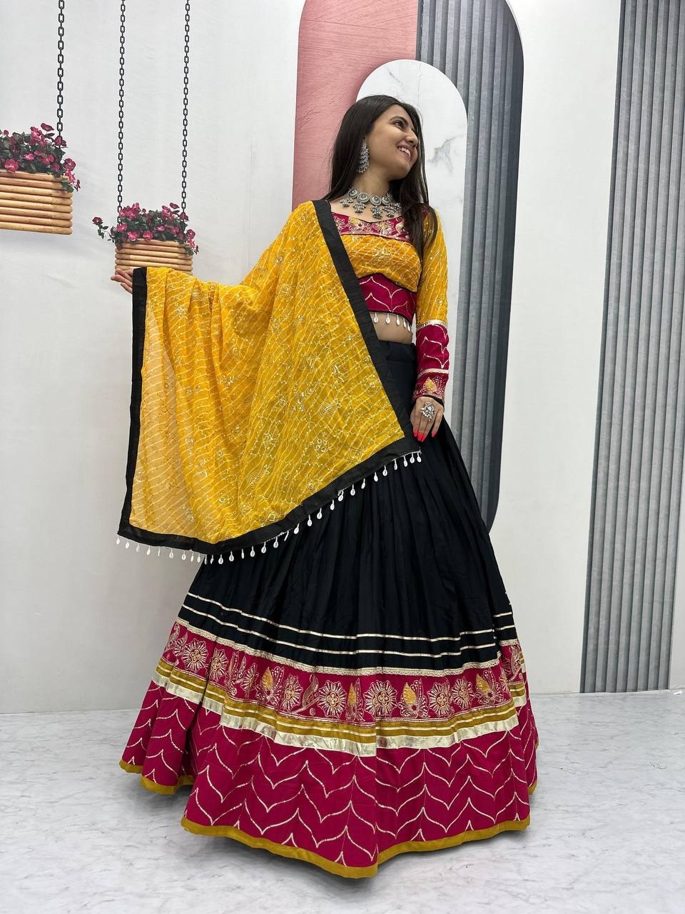 Riyon Cotton Embroidered 6 Meter Navratri Lehenga Choli