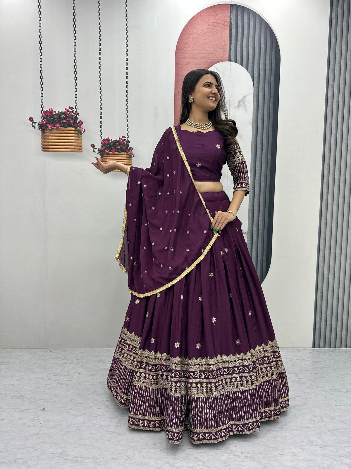 Embroidered Chinon Thread Sequin Work Festival Lehenga Choli