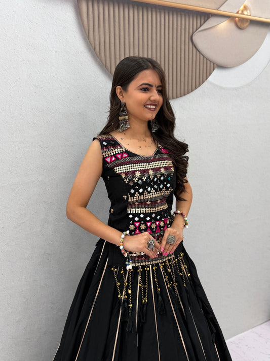 Pure Cotton Mirror Work Navratri Lehenga Choli