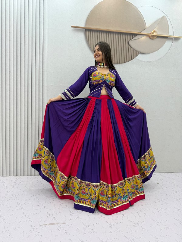 Pure Cotton Mirror Work 6 Meter Navratri Lehenga Choli