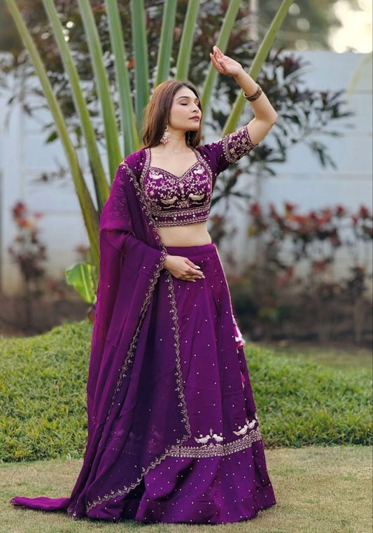 Heavy Embroidered Chinon Festive Lehenga Choli Set