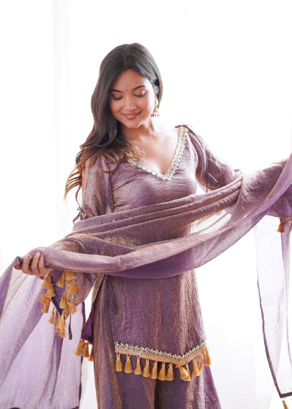 Muted lavender-purple Doremon Crush Mirror Work Lace Border Ethnic Wear Set