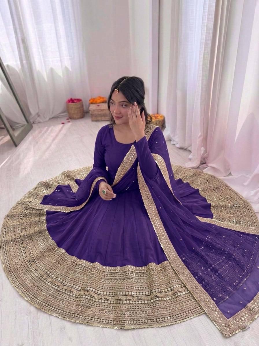Purple Coding Sequence Embroidery Anarkali Gown