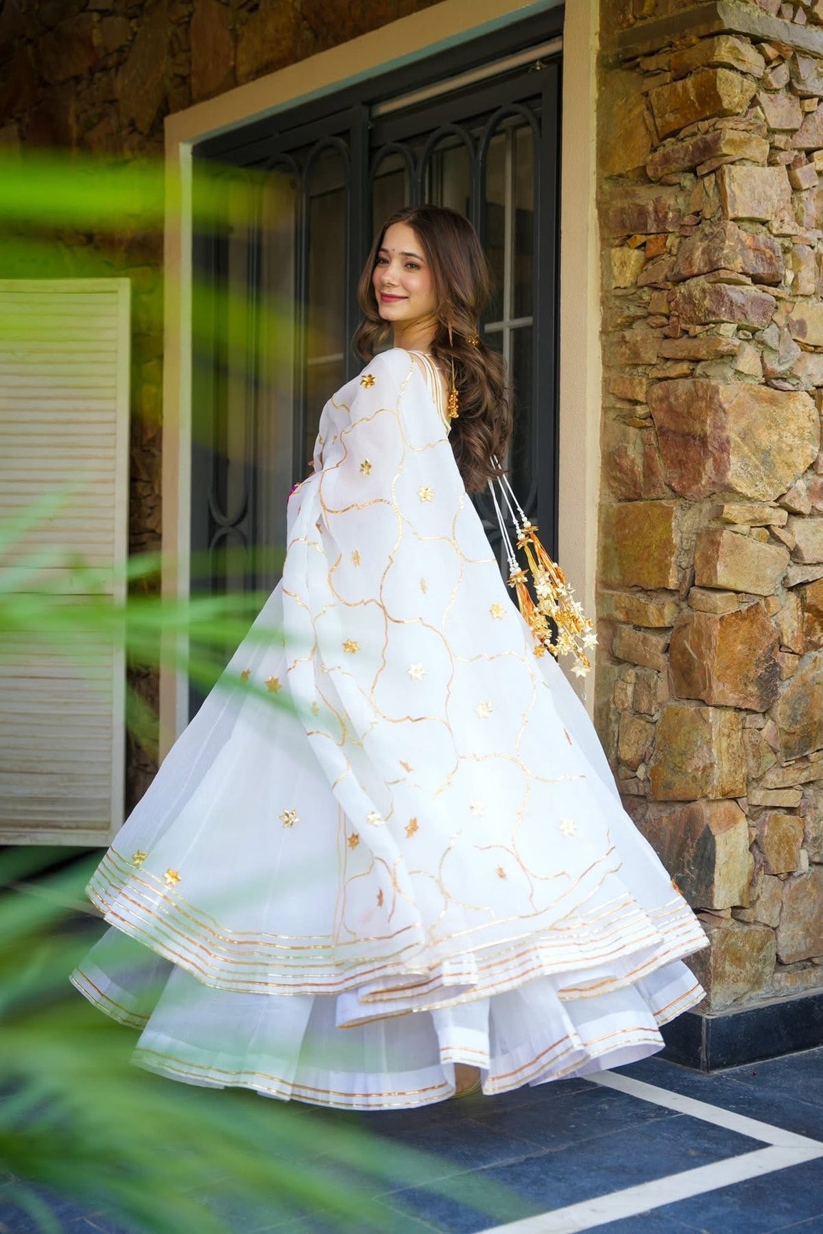 Soft Crunchy Chiffon Handmade Gottapatti Anarkali Palazzo Set