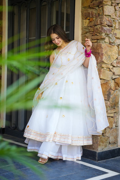 Soft Crunchy Chiffon Handmade Gottapatti Anarkali Palazzo Set