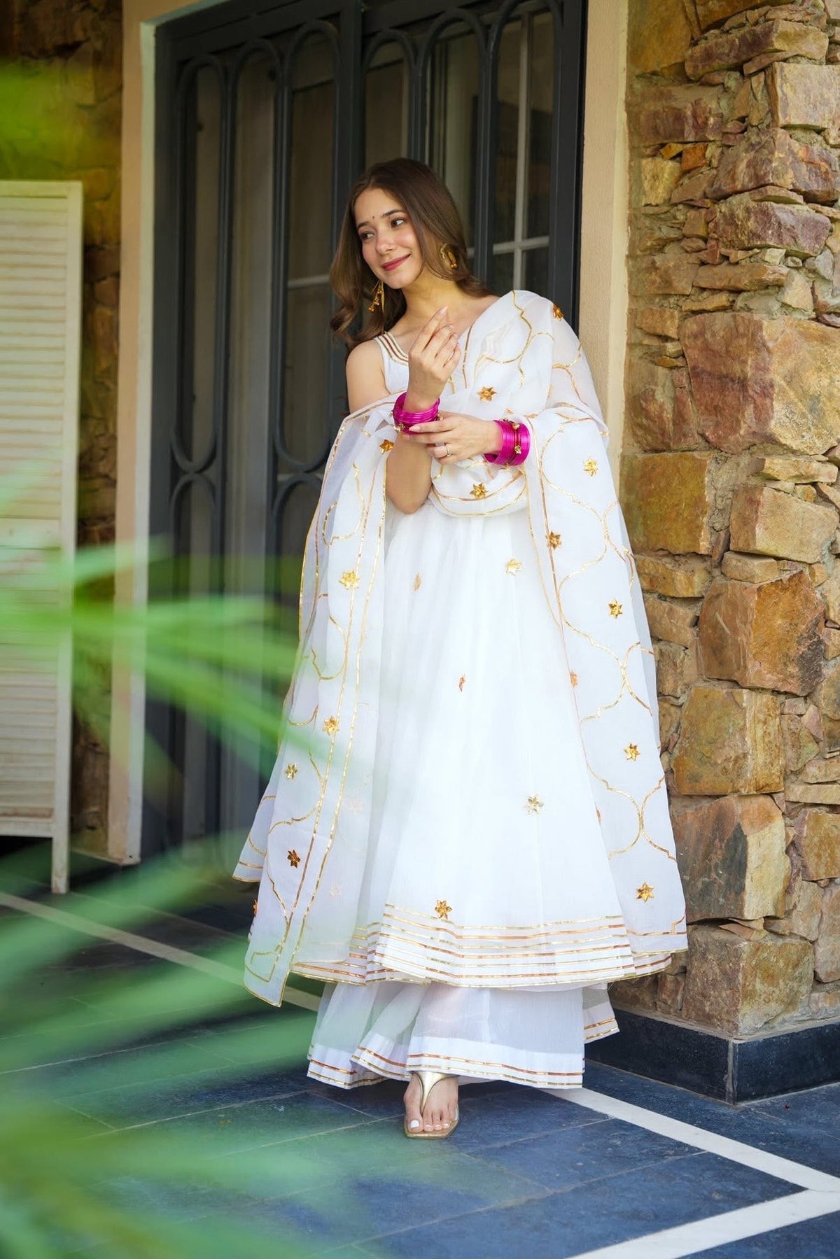 Soft Crunchy Chiffon Handmade Gottapatti Anarkali Palazzo Set