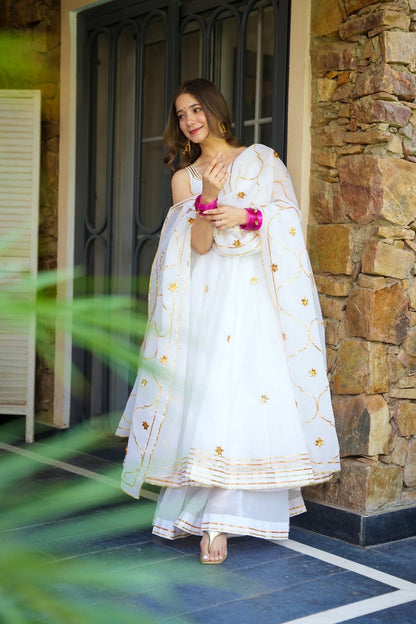 Soft Crunchy Chiffon Handmade Gottapatti Anarkali Palazzo Set