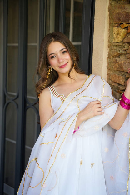 Soft Crunchy Chiffon Handmade Gottapatti Anarkali Palazzo Set