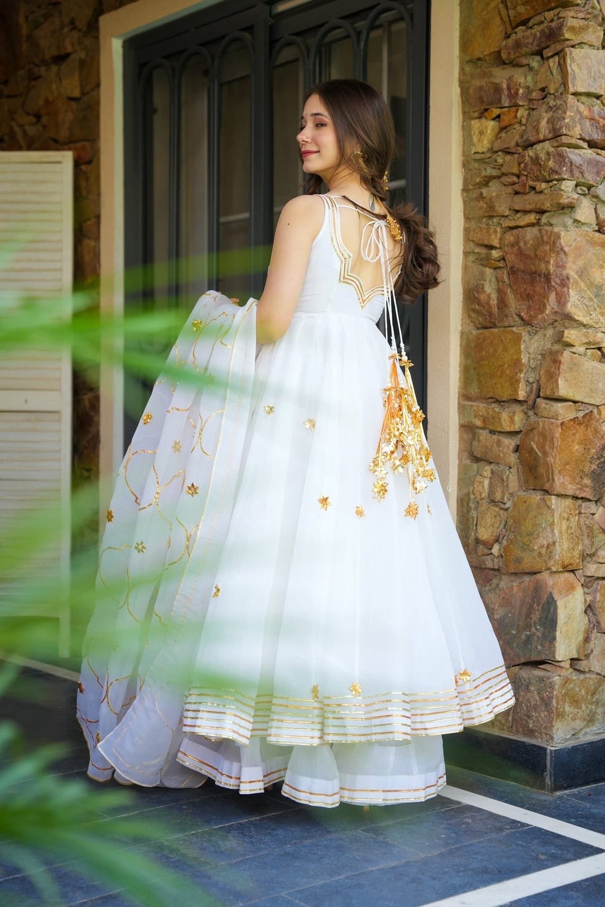 Soft Crunchy Chiffon Handmade Gottapatti Anarkali Palazzo Set