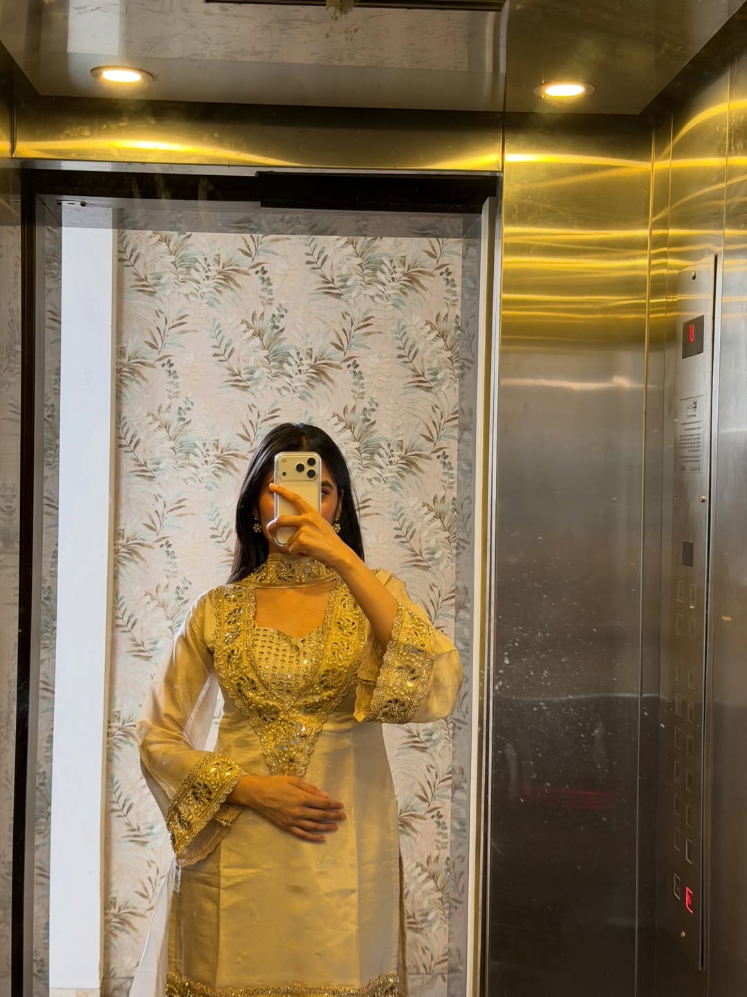 White Premium Chinon Mirror Diamond Moti Work 4-Piece Sharara Set
