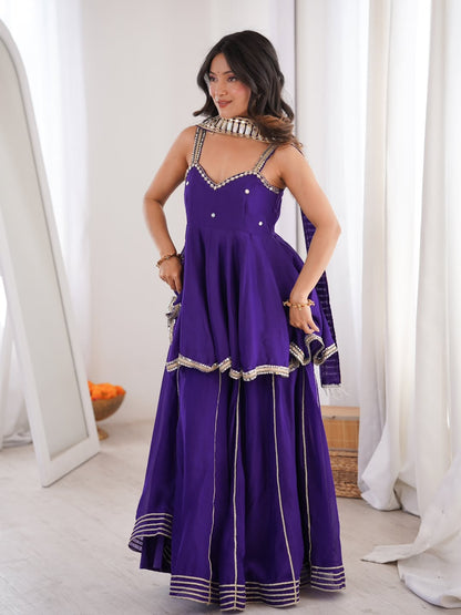 Soft Chinon Original Mirror Work Palazzo Suit Set
