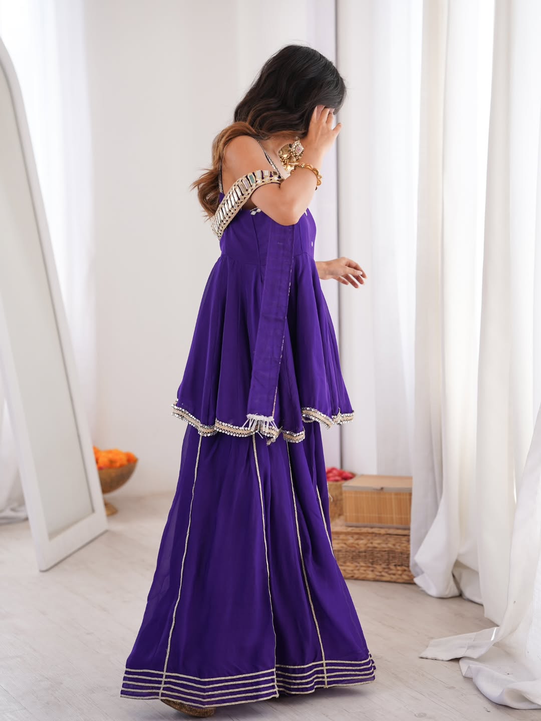Soft Chinon Original Mirror Work Palazzo Suit Set