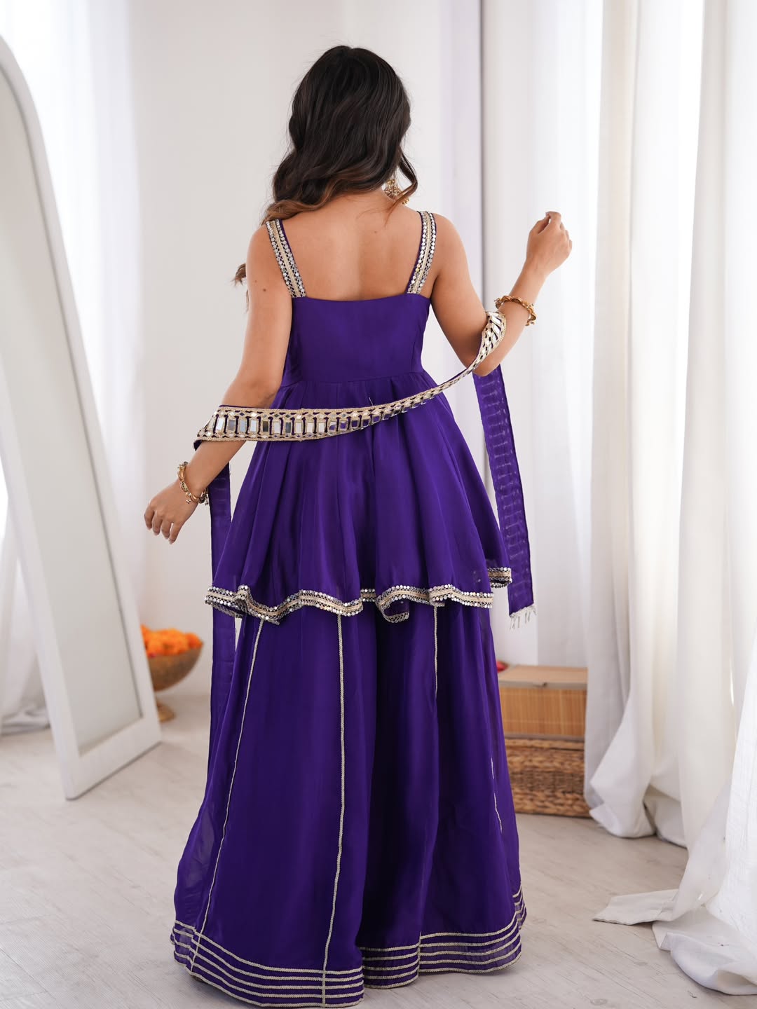 Soft Chinon Original Mirror Work Palazzo Suit Set
