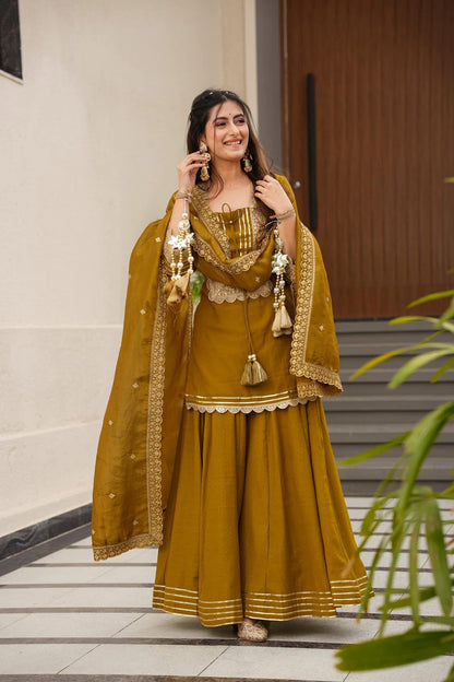 Premium Chinon Embroidery Coding Sequence Work Palazzo Set
