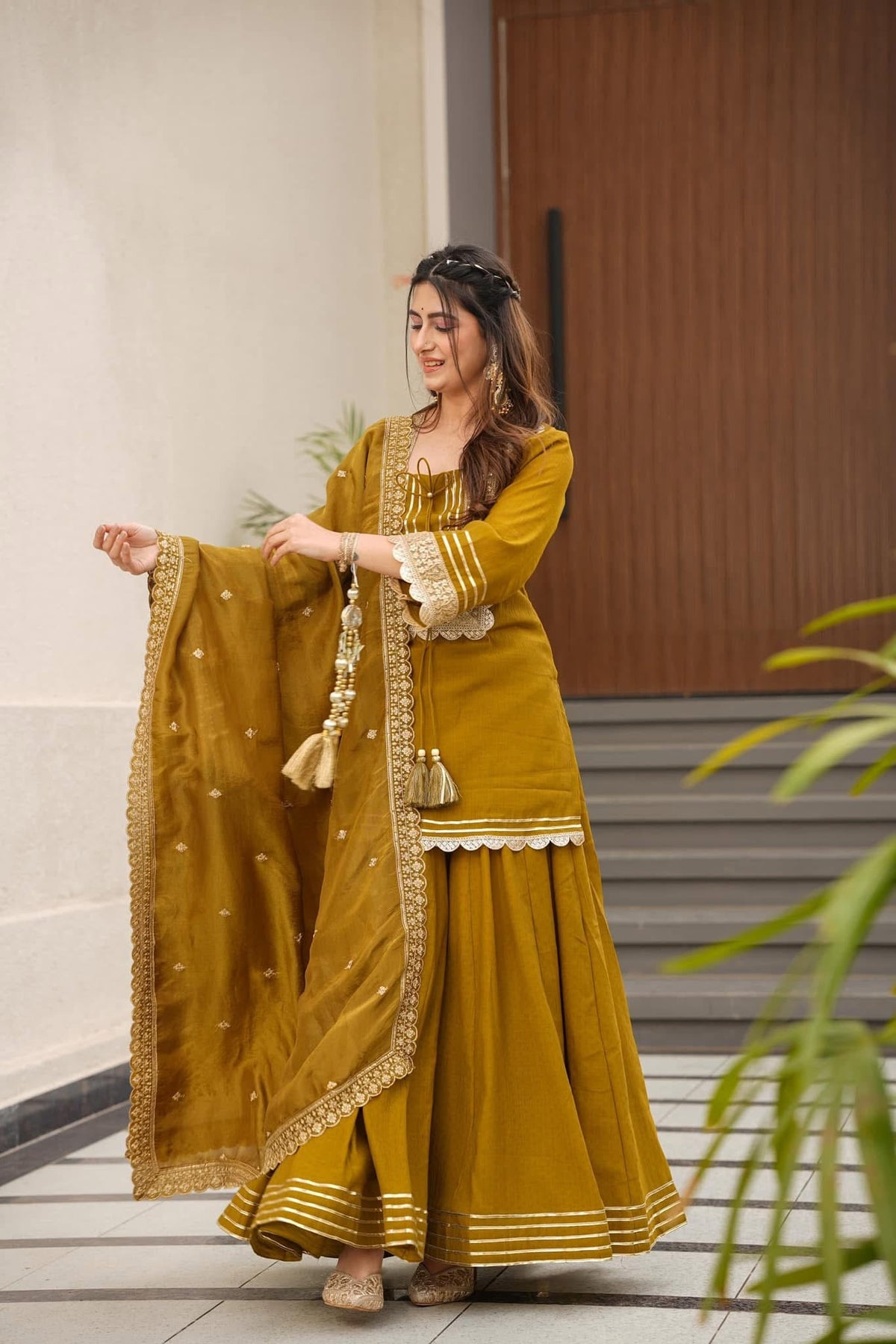 Premium Chinon Embroidery Coding Sequence Work Palazzo Set