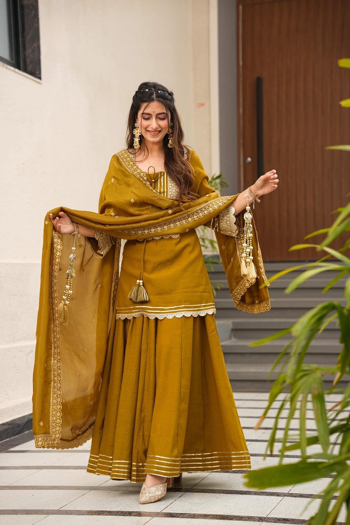 Premium Chinon Embroidery Coding Sequence Work Palazzo Set