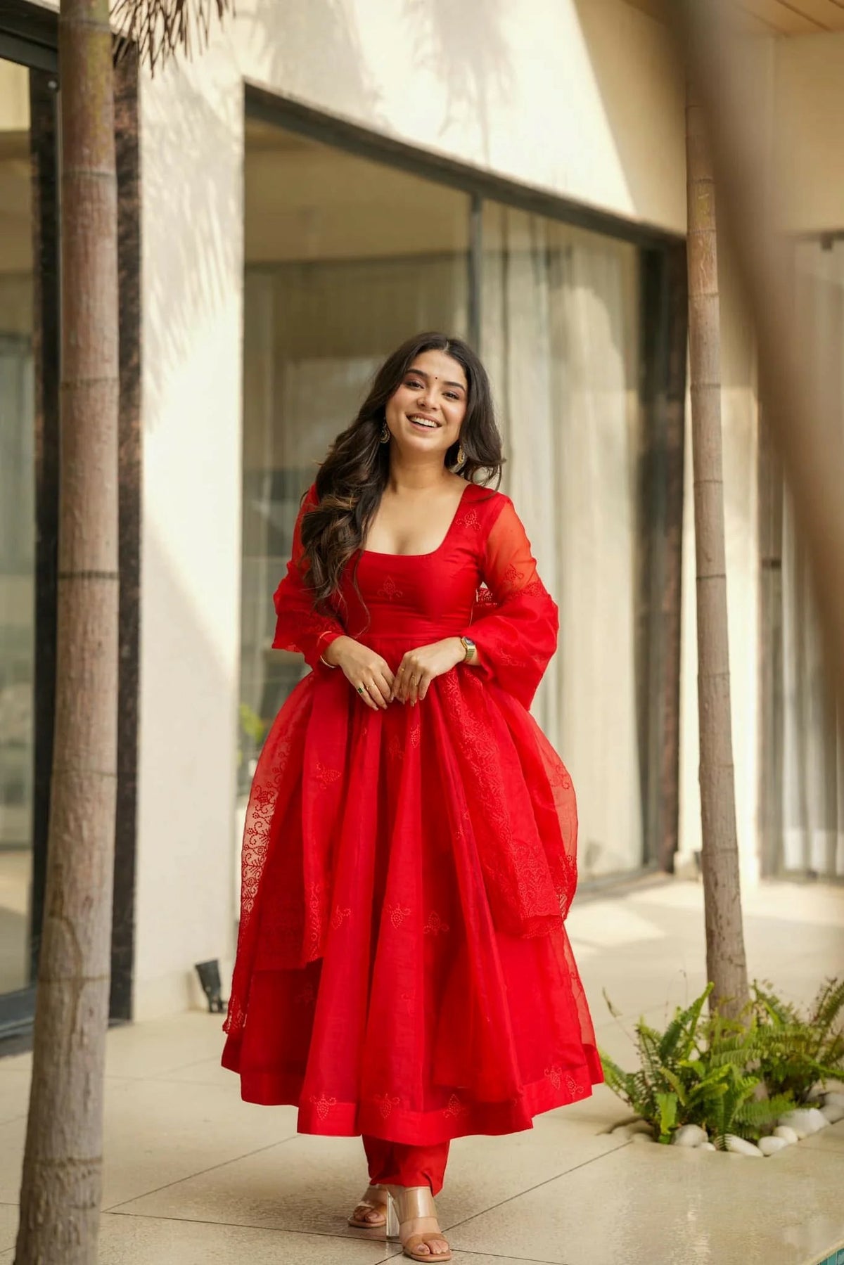Elegant Thread Work Soft Tabby Kurta Pant Dupatta Set