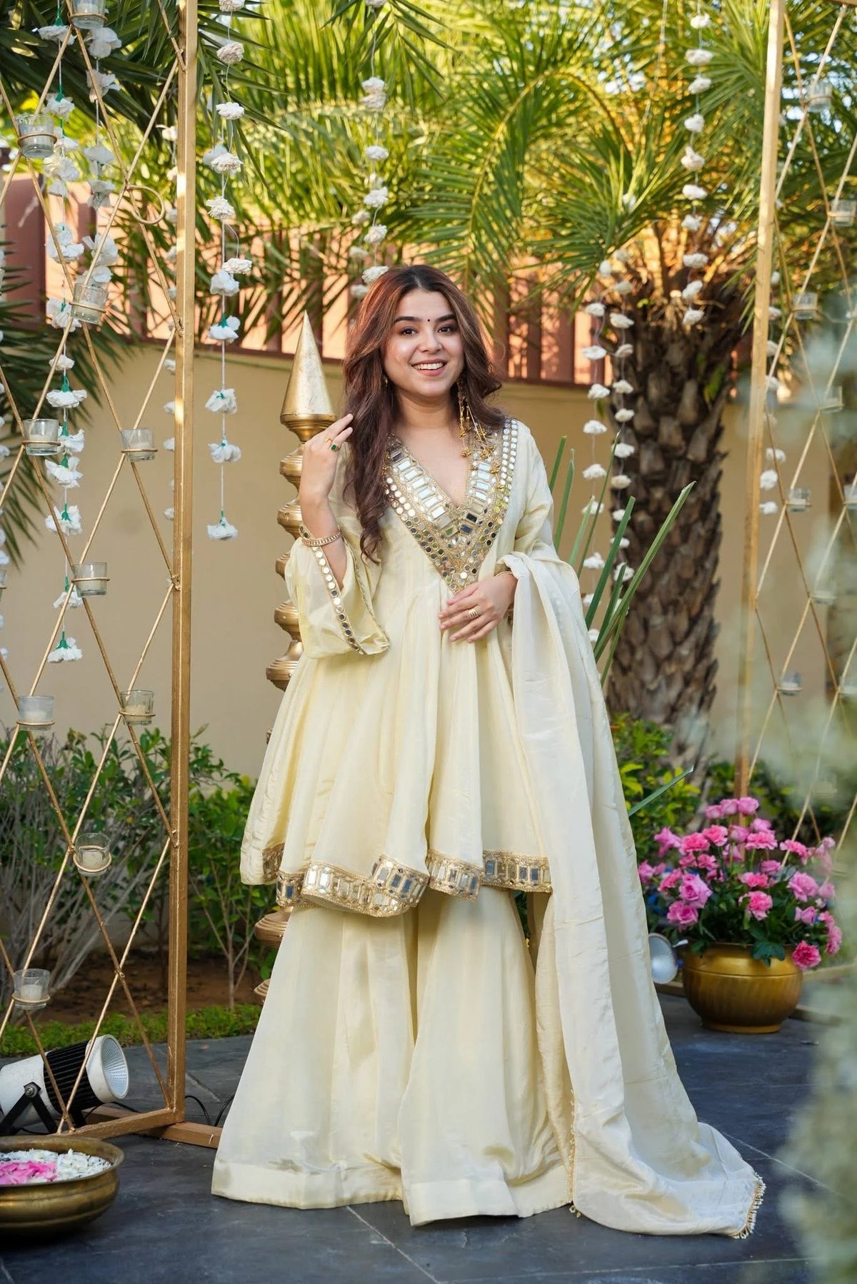 Real Mirror Work Jari Silk Sharara Suit Ready to Wear Premium Set