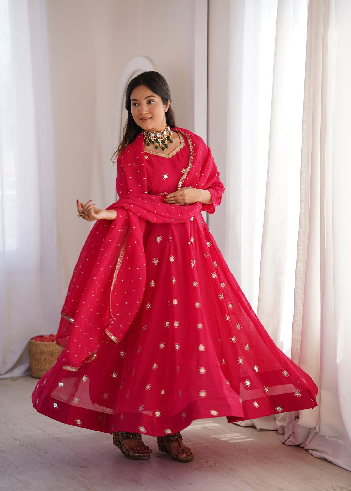 Rani Pink Elegant Crunchy Silk Sequence Work Three Piece Suit Set