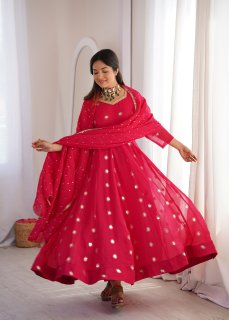 Rani Pink Elegant Crunchy Silk Sequence Work Three Piece Suit Set