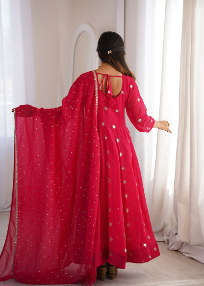 Rani Pink Elegant Crunchy Silk Sequence Work Three Piece Suit Set