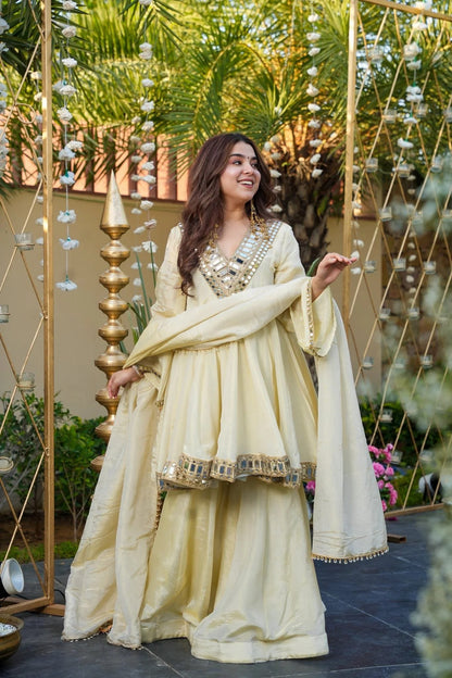 Real Mirror Work Jari Silk Sharara Suit Ready to Wear Premium Set