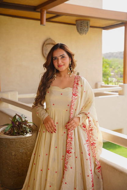 Ivory Embroidery Work Anarkali Palazzo Suit Set