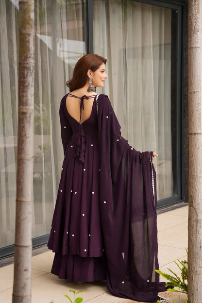 Dark purple Heavy Rayon Thread Sequence Work Three Piece Ethnic Set