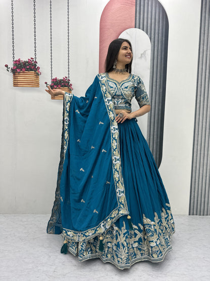 Heavy Embroidered Chinon Silk Festive Lehenga Choli Set