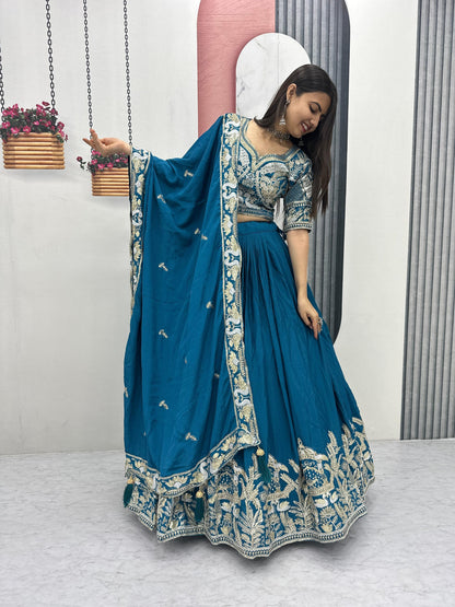 Heavy Embroidered Chinon Silk Festive Lehenga Choli Set