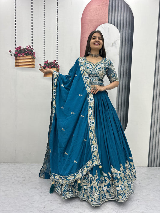 Heavy Embroidered Chinon Silk Festive Lehenga Choli Set
