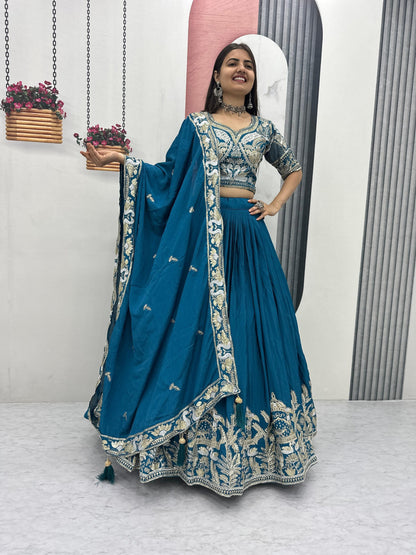 Heavy Embroidered Chinon Silk Festive Lehenga Choli Set