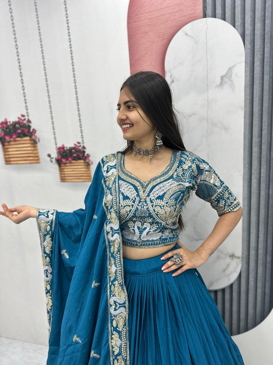 Heavy Embroidered Chinon Silk Festive Lehenga Choli Set