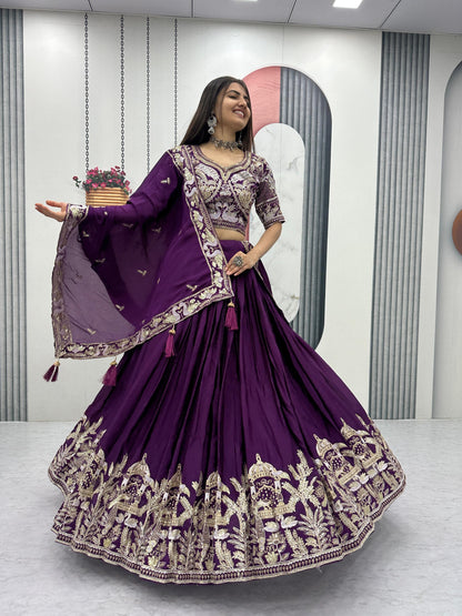 Heavy Embroidered Chinon Silk Festive Lehenga Choli Set
