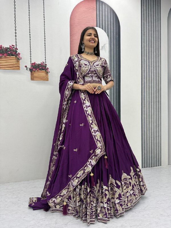 Heavy Embroidered Chinon Silk Festive Lehenga Choli Set