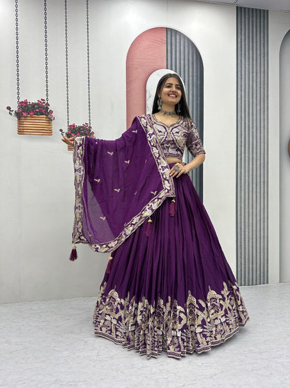 Heavy Embroidered Chinon Silk Festive Lehenga Choli Set