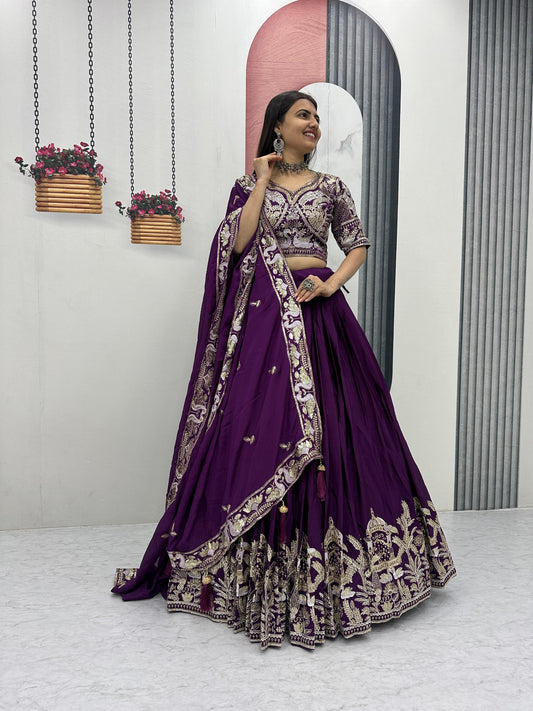 Heavy Embroidered Chinon Silk Festive Lehenga Choli Set