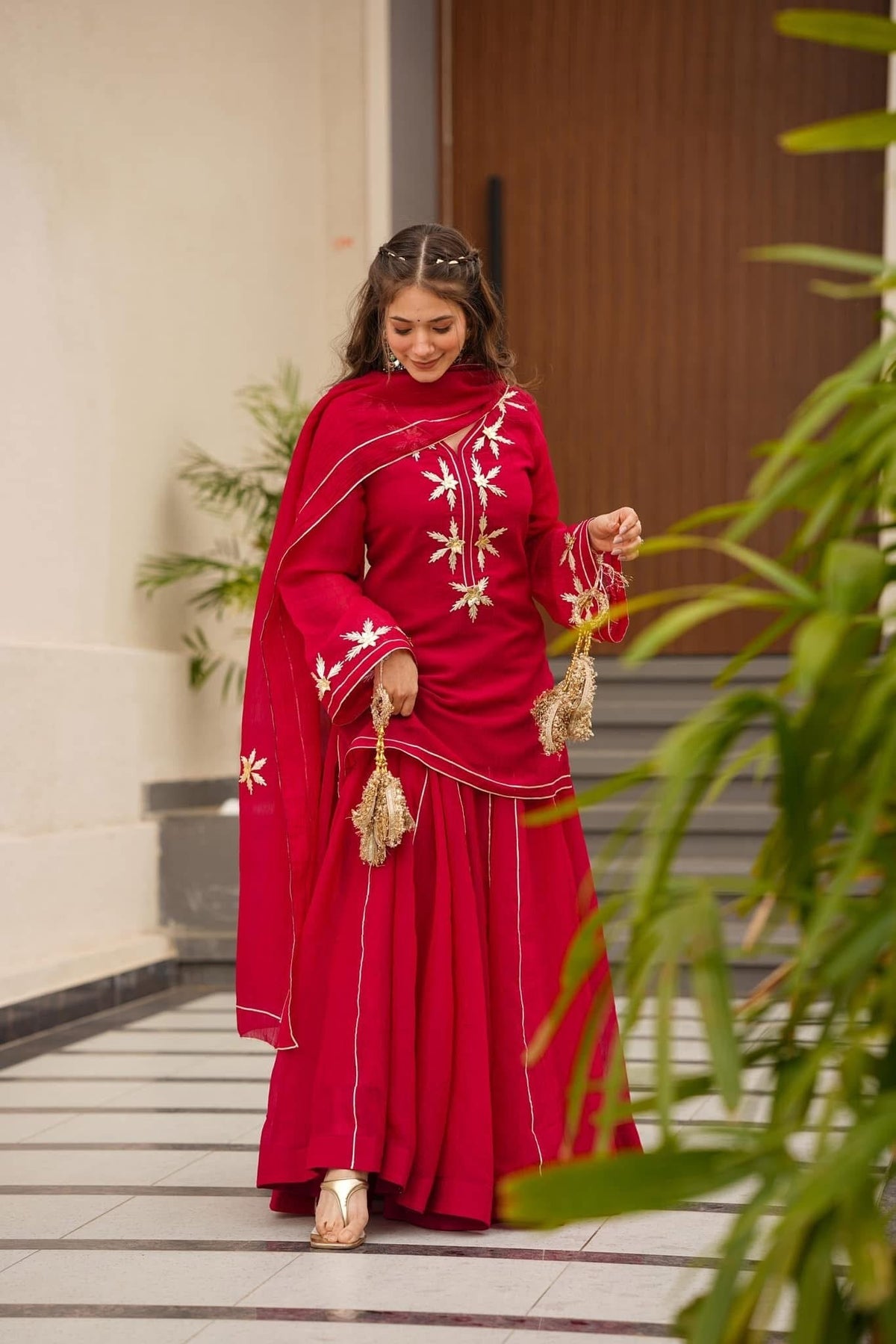 Heavenly Handmade Charkhi Gota Work Kurta Sharara Set