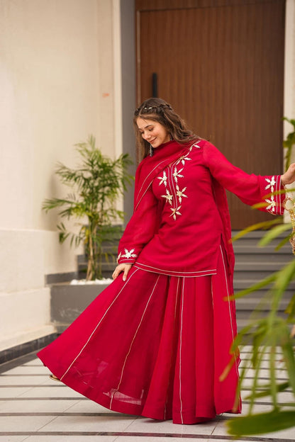 Heavenly Handmade Charkhi Gota Work Kurta Sharara Set