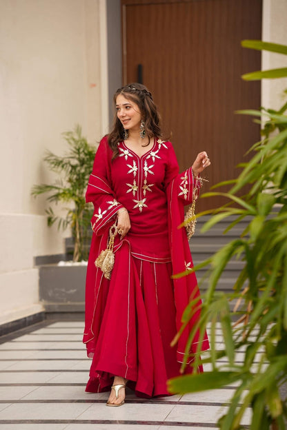 Heavenly Handmade Charkhi Gota Work Kurta Sharara Set