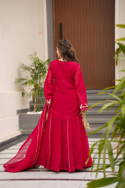 Heavenly Handmade Charkhi Gota Work Kurta Sharara Set