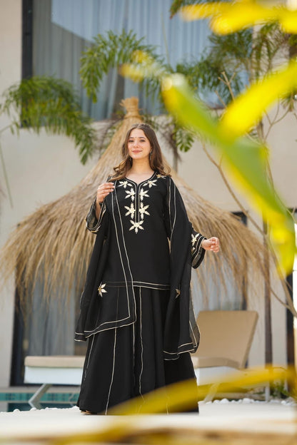 Black Heavenly Handmade Charkhi Gota Work Kurta Sharara Set