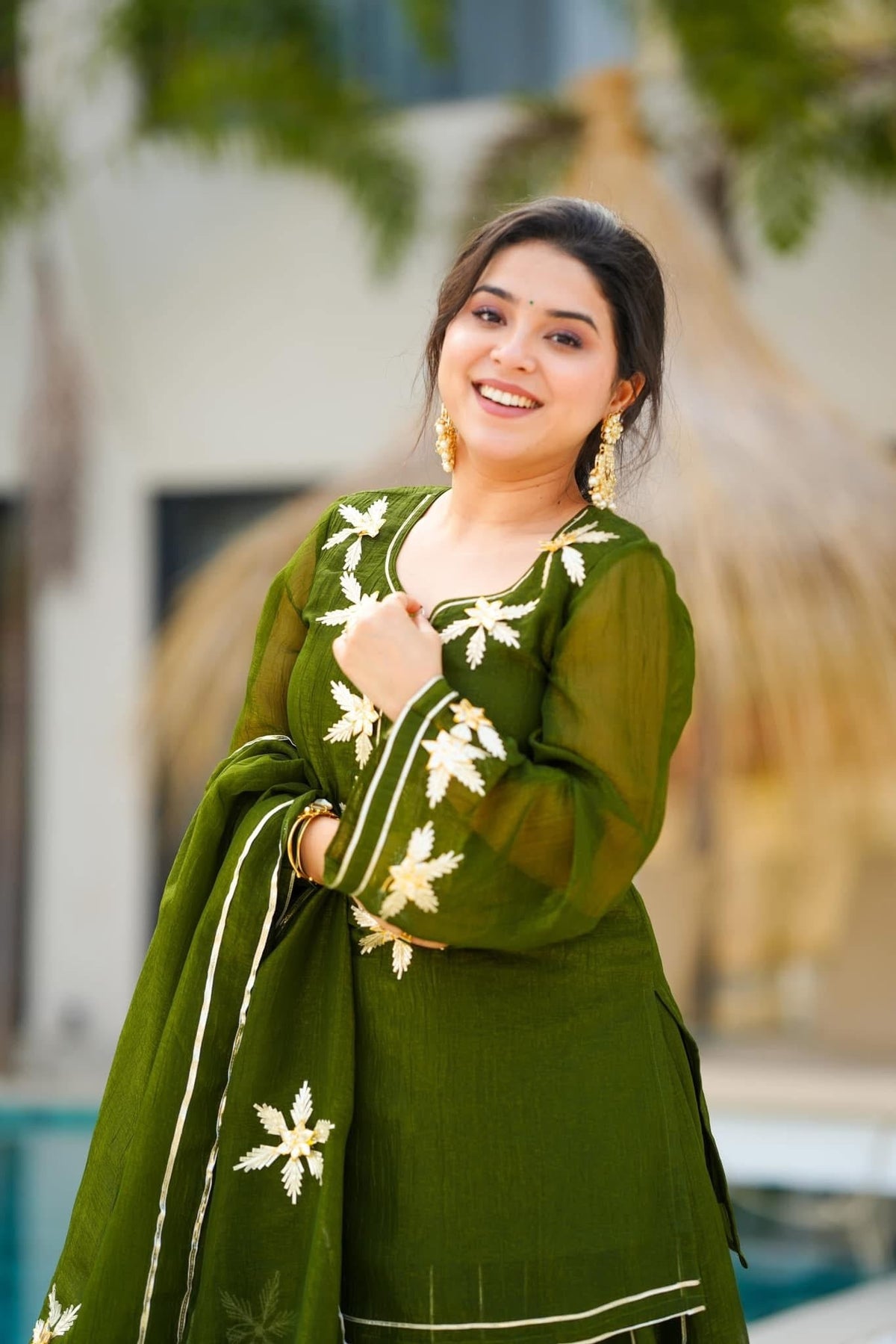 Olive Green Heavenly Handmade Charkhi Gota Work Kurta Sharara Set